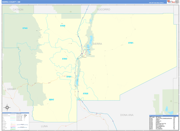 Sierra County, NM Zip Code Wall Map
