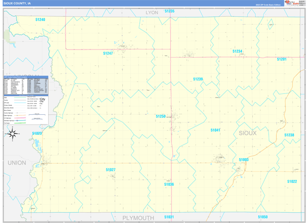 Sioux County, IA Zip Code Wall Map