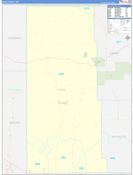 Sioux County, NE Wall Map Basic Style