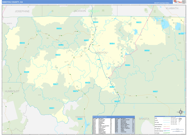 Siskiyou County, CA Zip Code Wall Map