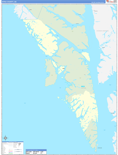 Sitka Borough (County), AK Zip Code Wall Map