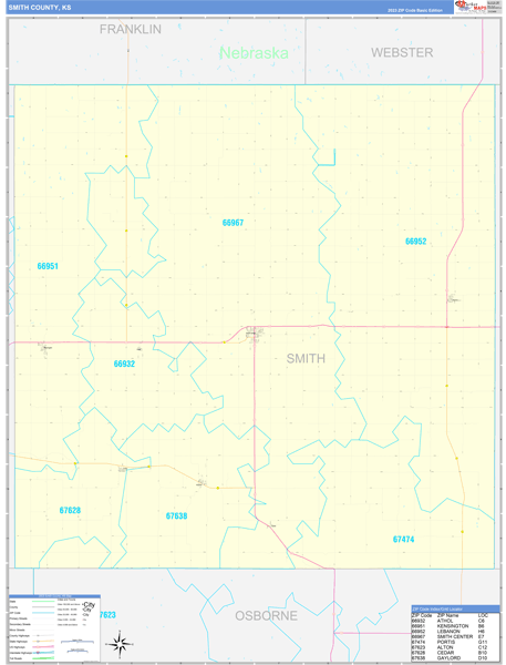 Smith County, KS Zip Code Map