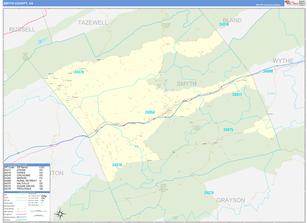 Smyth County, VA Zip Code Map
