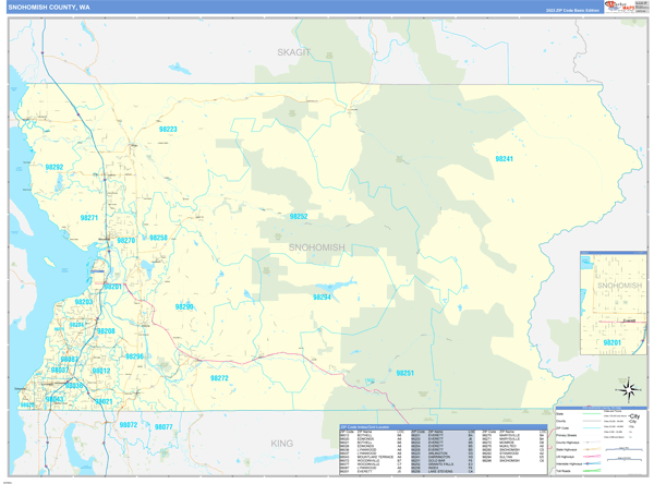 Snohomish County, WA Wall Map Basic Style