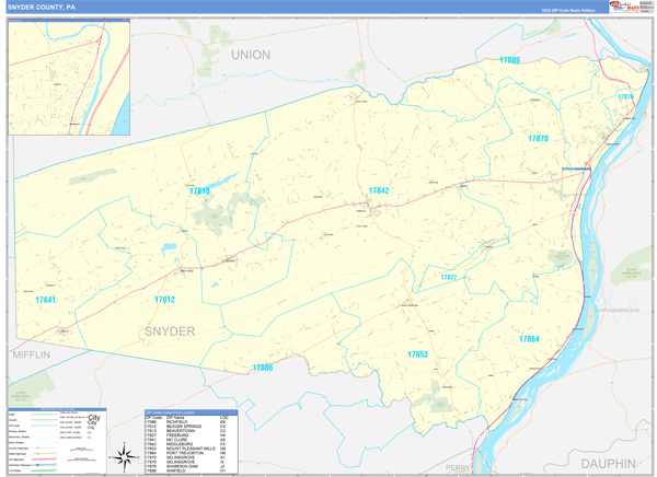 Snyder County, PA Zip Code Wall Map