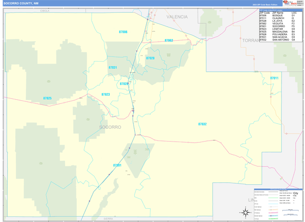 Socorro County, NM Zip Code Wall Map