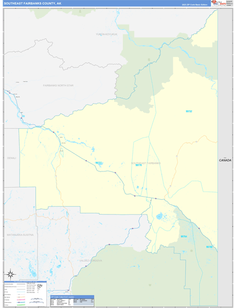 Southeast Fairbanks County, AK Zip Code Wall Map Basic Style by ...