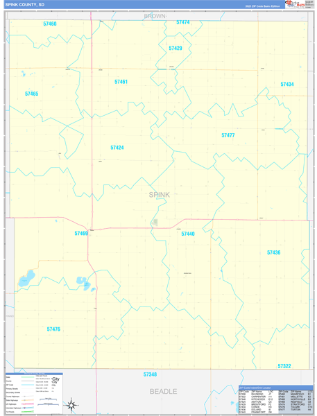 Spink County, SD Wall Map Basic Style