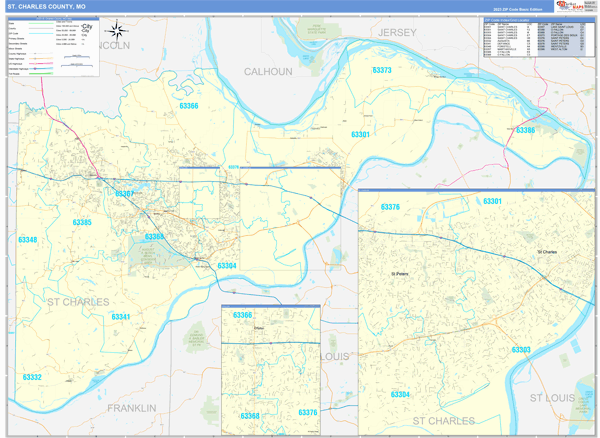 St Charles County Zip Code Map St. Charles County, MO Zip Code Wall Map Basic Style by MarketMAPS