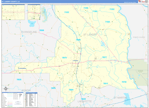 St. Landry County, LA Zip Code Wall Map Basic Style by MarketMAPS ...