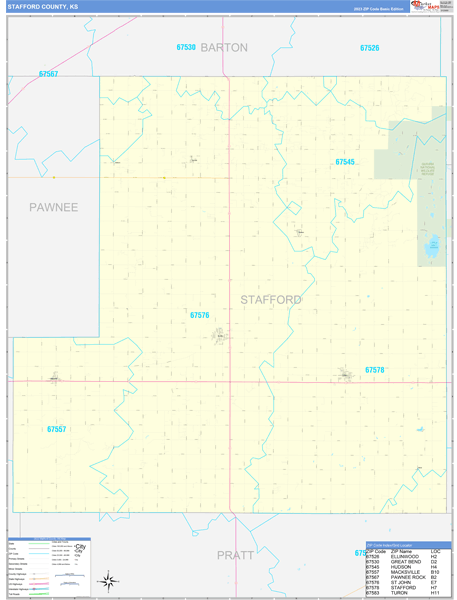 Stafford County, KS Wall Map Basic Style