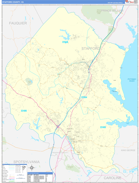 Stafford County Wall Map Basic Style