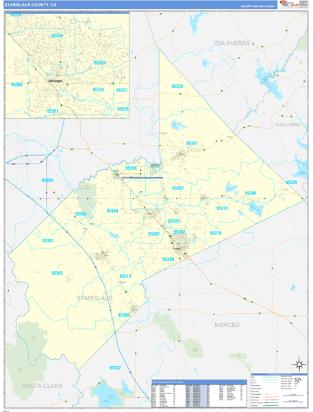 Stanislaus County, CA Wall Map Basic Style