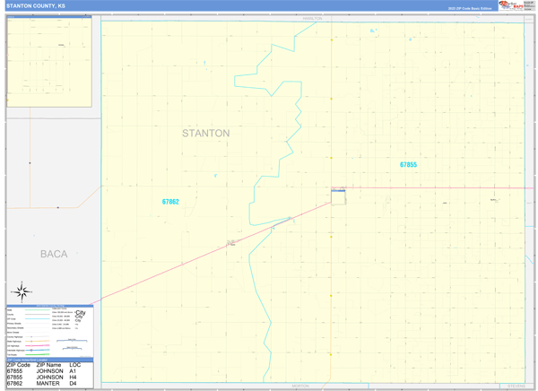 Stanton County, KS Zip Code Wall Map