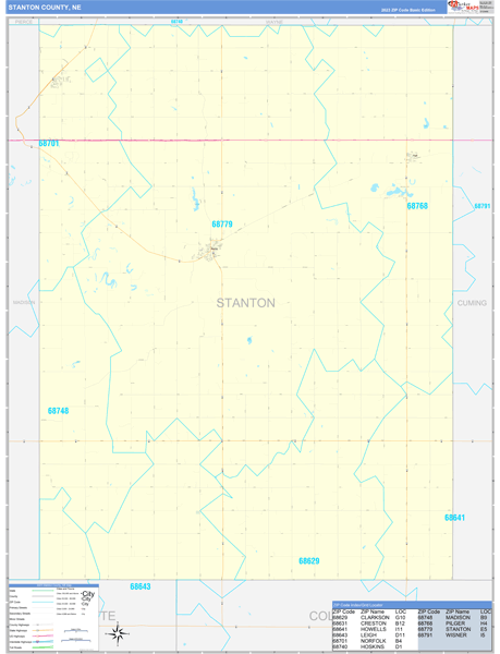 Stanton County, NE Zip Code Wall Map
