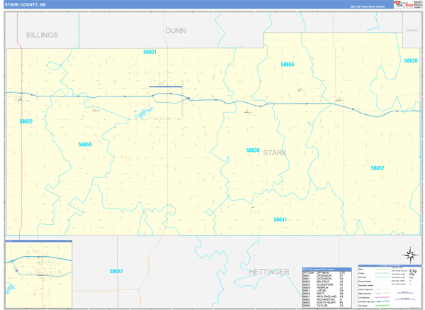 Stark County, ND Zip Code Wall Map