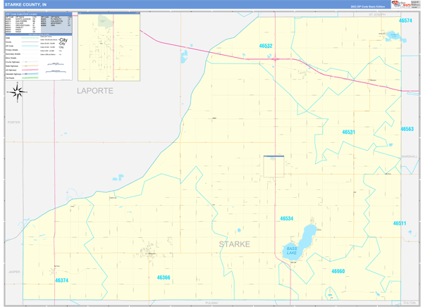 Starke County, IN Wall Map Basic Style