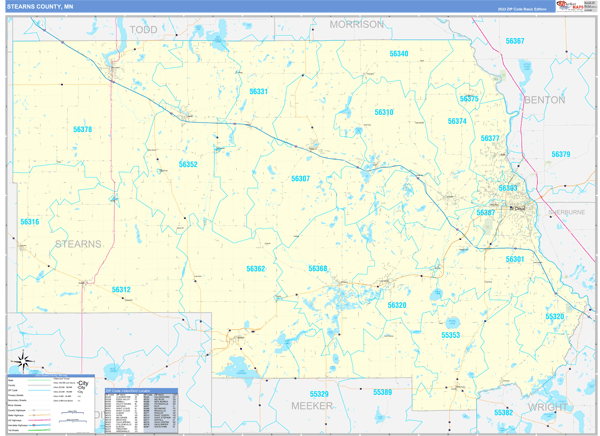 Stearns County, MN Zip Code Wall Map