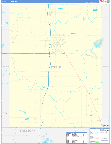 Steele County, MN Wall Map Basic Style