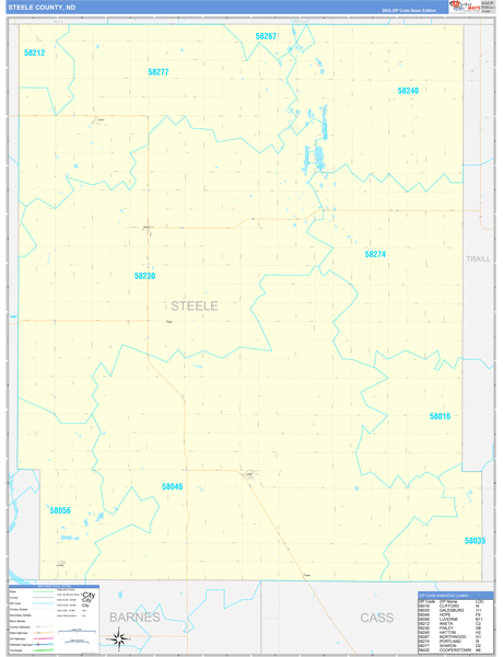 Steele County, ND Zip Code Wall Map