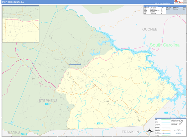 Stephens County, GA Carrier Route Wall Map