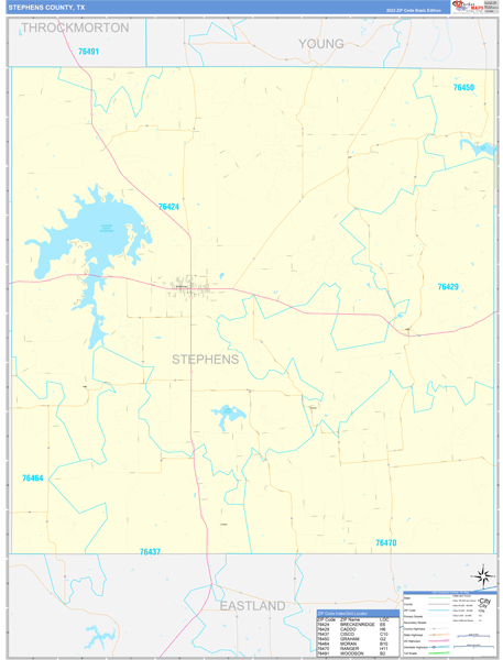 Stephens County, TX Wall Map Basic Style