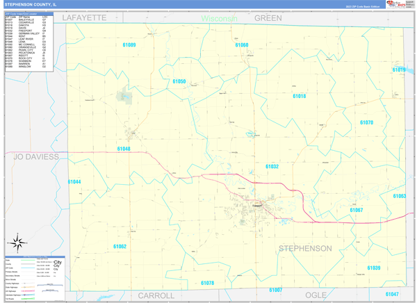Stephenson County, IL Wall Map Basic Style