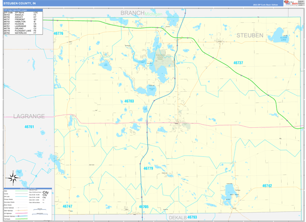 Steuben County, IN Wall Map Basic Style