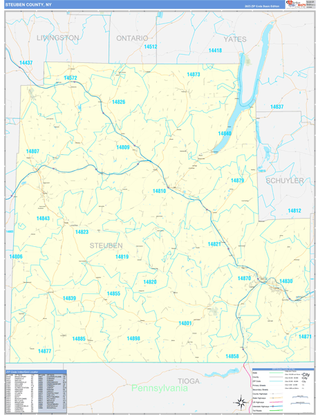 Steuben County, NY Zip Code Wall Map