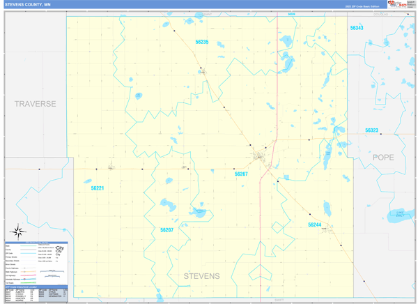 Stevens County Wall Map Basic Style