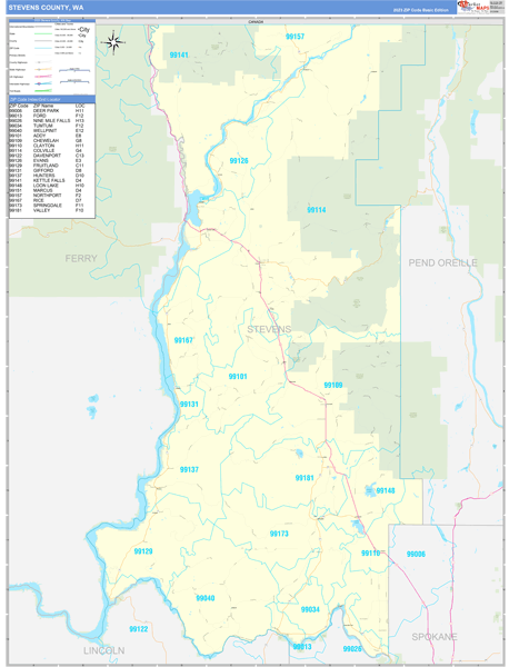 Stevens County, WA Carrier Route Wall Map