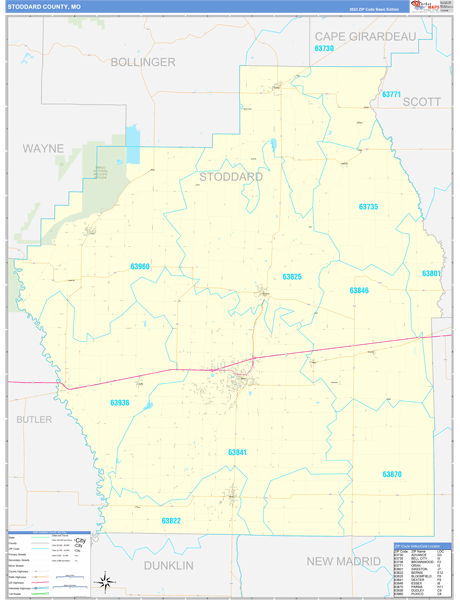 Stoddard County, MO Wall Map Basic Style