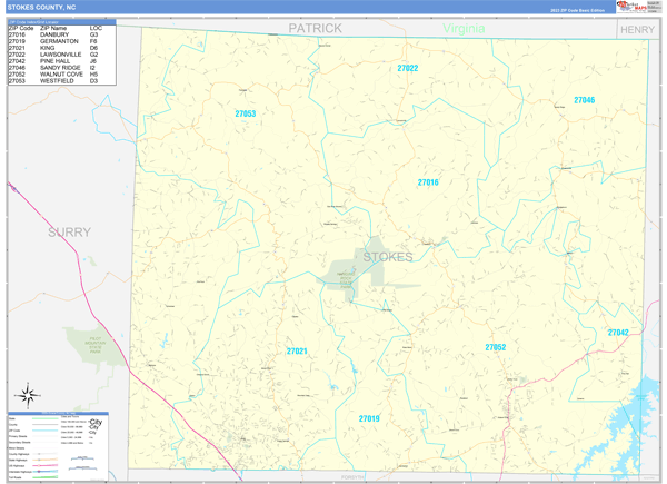 Stokes County, NC Wall Map Basic Style