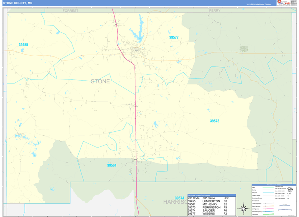 Stone County, MS Zip Code Map