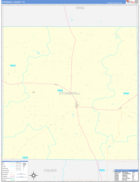 Stonewall County, TX Zip Code Wall Map