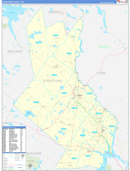 Strafford County, NH Zip Code Map
