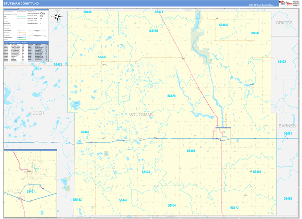 Stutsman County, ND Wall Map Basic Style