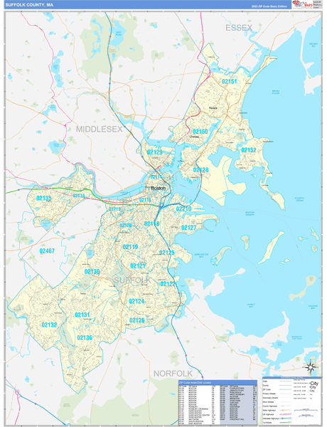 Suffolk County, MA Zip Code Map