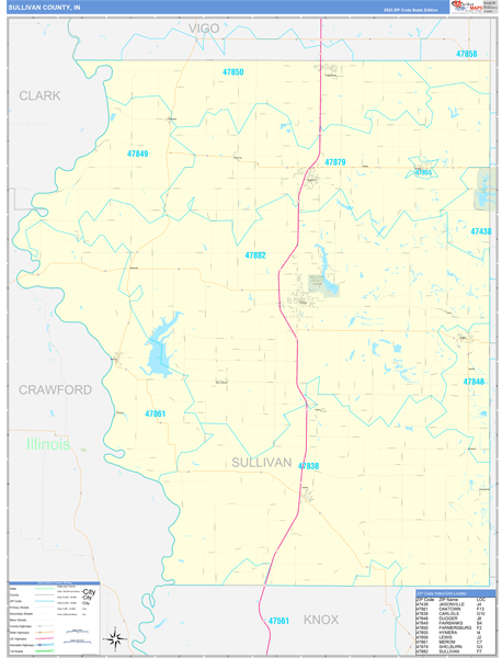 Sullivan County, IN Map Basic Style