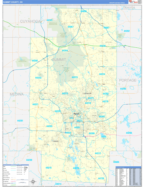 Summit County, OH Zip Code Wall Map