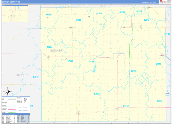 Sumner County, KS Zip Code Wall Map