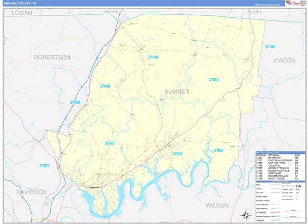 Sumner County, TN Zip Code Map