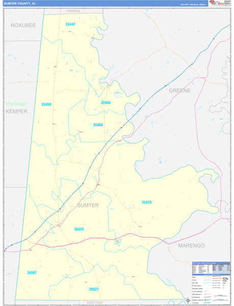 Sumter County, AL Wall Map Basic Style