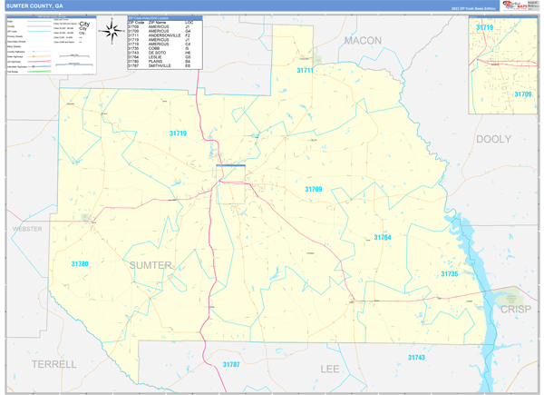 Sumter County Wall Map Basic Style