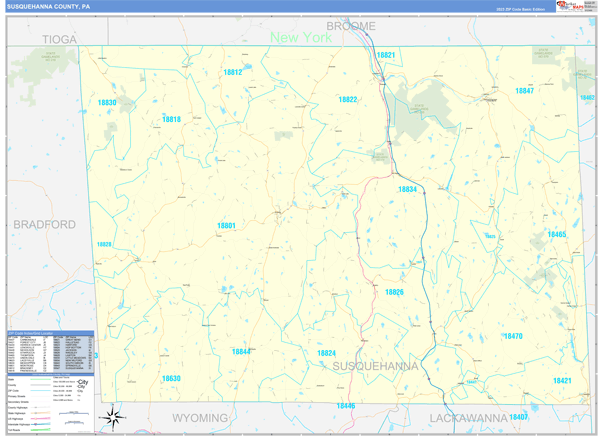 Susquehanna County, PA Zip Code Wall Map