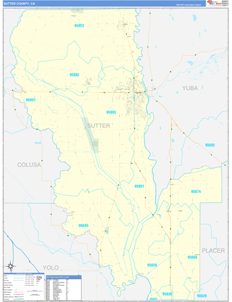 Sutter County, CA Wall Map Basic Style