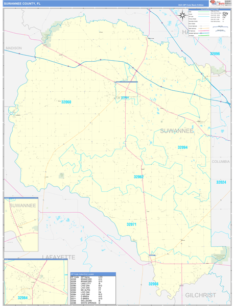Suwannee County, FL Carrier Route Wall Map