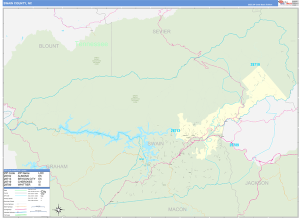 Swain County, NC Carrier Route Wall Map