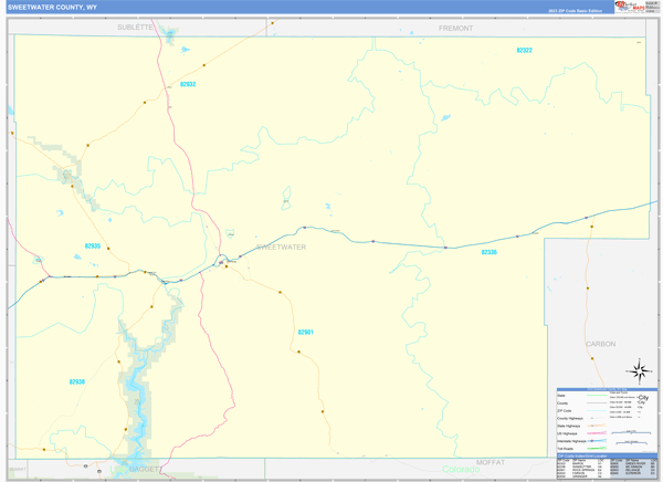 Sweetwater County, WY Carrier Route Wall Map