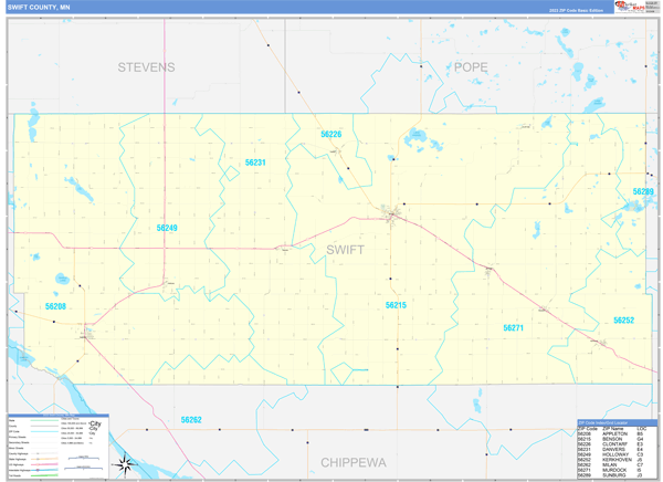 Swift County, MN Zip Code Wall Map